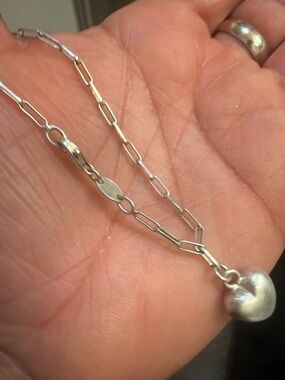 Sterling Silver Paperclip Chain Necklace with Heart Pendant - Silver